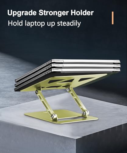 Image of Aoviho Laptop Stand for Desk,Adjustable Laptop Stand Holder and Riser,Foldable Aluminum Notebook Computer Stands for MacBook Air Pro HP Lenovo Dell Samsung Chromebook, 10-15.6 inch,Yellow Green