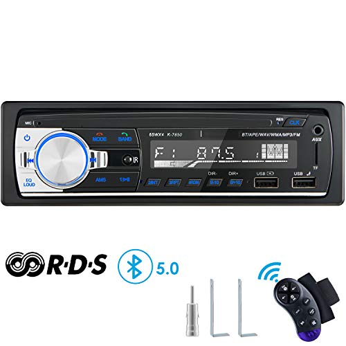RDS Autoradio Bluetooth Main Libre, CENXINY 4 x 65W Poste Radio Voiture Bluetooth 5.0 LCD avec Horloge, Supporte USB/AUX in FM/AM/MP3/WMA/WAV/MPE/RDS Stéréo Radio Voiture