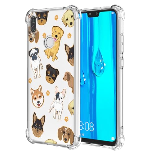 JNRXYJX Floral Case for Huawei Y9 2019 Case, for Huawei Y8s JKM-LX1 Case Clear TPU Animal Puppy Slim Cute Cover Transparent Soft Bumper Protective Case for Huawei Y9 (2019) Dog