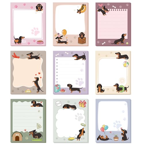 Sabary 9 Pads Cute Sticky Notes Animal Sticky Note Pads 3.15 x 3.94 Inches Colored Adhesive Memo Reminder Decor for Journal School Office Gifts(Dachshund)