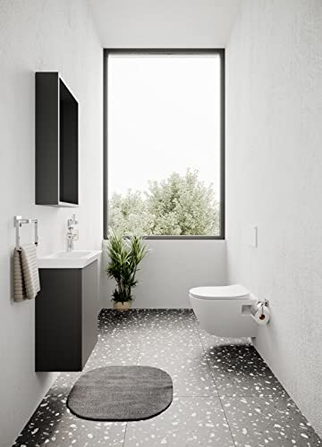 Furni24 Spülrandloses Wand-WC mit Toilettendeckel, Hänge-WC, Duroplast WC-Sitz mit Absenkautomatik, Tiefspüler spülrandlos mit waagerechtem Abgang, Keramik,Bautiefe ist 50cm, Tiefspüler weiß – Bild 5