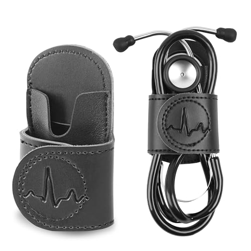 Czzmy PU-Leder Stethoskophalter mit Clip für Gürtel,Stethoskop-Halter,Stethoskophalter mit Clip für Ärzte und Krankenschwestern(1-Schwarz)