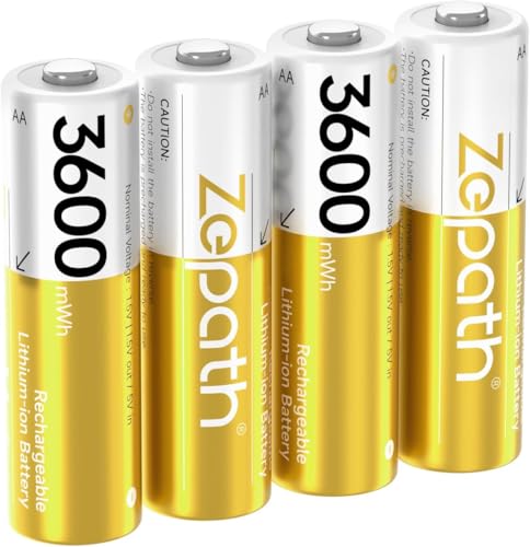 Zepath 4 x Pilas AA Recargables, Pila AA Litio 3600mWh de Alta Capacidad, Pilas Recargables 2000...