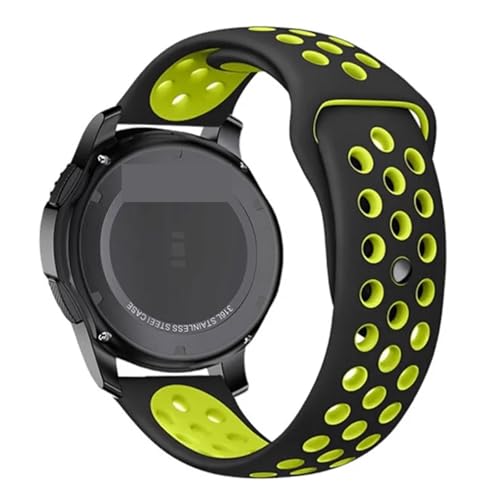 Bracelet de montre 20 mm en silicone noir-jaune souple pour Galaxy Watch et Huawei GT
