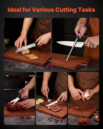 Image of VEVOR Kitchen Knife Set with Block and Sharpener, 15 Piece German High Carbon Stainless Steel Knife Set, Kitchen Cutlery with ABS Ergonomic Handle, Sharpening Rod and Wooden Block, for Home Cooks