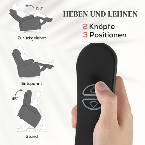 HOMCOM Fernsehsessel mit Aufstehhilfe Elektrisch Relaxsessel mit Liegefunktion, Massagefunktion, USB-Abschluss, TV-Sessel mit Heizfunktion, Fernbedienung und Seitentasche, Grau – Bild 5