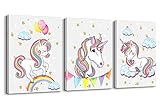 Unicorn Wall Decor for Girls Bedroom Canvas Wall Art of White Unicorn Pink Balloon Rainbow Cute...