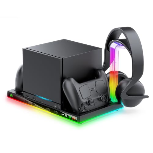 Soporte de cargador de controlador doble con iluminación RGB y base para máquinas de vapor