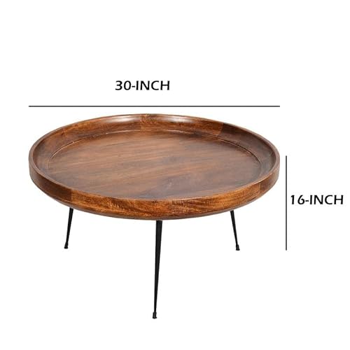The Urban Port Round Mango Wood Coffee Table With Splayed Metal Legs, Brown And Black #TOP2