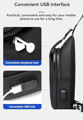 Image of WildHorn Crossbody Sling Bag for Men | Water-Resistant Chest & Shoulder Bag with USB Charging Port, Earphone Hole & Multi-Compartment Storage for Travel & Daily Use (Black)