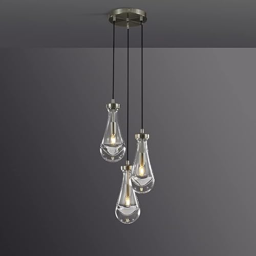 3 Light Dining Room Pendant Light, Raindrop Nickel Chandelier,3 Light Pendant Lights Kitchen Island, Adjustable Hanging Line, For Dining Room, Kitchen Island, Bedroom, Bathroom, Includes Bulb #TOP24