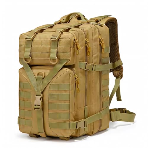 GKXLH Mochila Táctica - Mochila Táctica Militar 45L para Hombres Mujeres, 900D Oxford Tela Táctica Ejército Bug Out Bolsa Mochila Mochila de día, Bolsa táctica para senderismo, pesca y camping(Caqui)