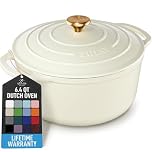 Zulay Kitchen 6.4 Quart Enameled Cast Iron Dutch Oven Pot with Lid Oven Safe up to 500°F. Heavy-Duty Enameled Cast Iron for Sourdough Bread Baking, Stews, Braising & Roasting, Soup Pot with Lid - Ivory
