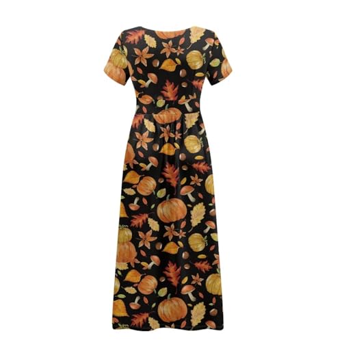Image of Women's Fall Summer Short Sleeve Ankle Length V-Neck Party Dress with Pockets Size S-3XL