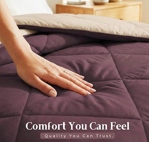 Image of VAS COLLECTIONS Double Size Cotton Reversible Comforter (228x254 cm) | 220 GSM Soft & Breathable AC Quilt | Lightweight All Season Bedding for Double Bed (Vintage Purple)