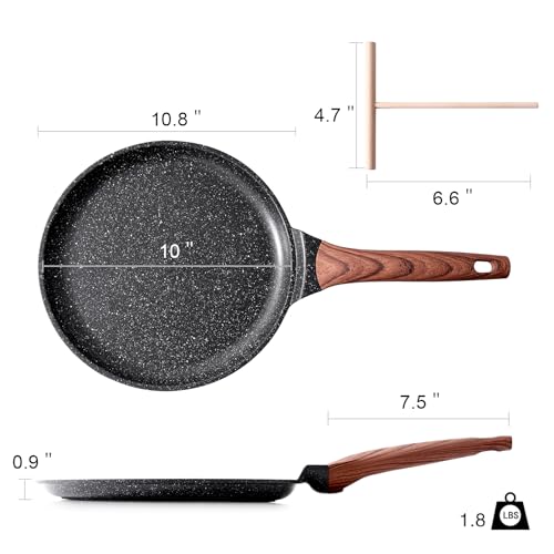 image for Kordisen Crepe Pan Nonstick, 10 Inch Dosa Pan with Spreader, Granite C
