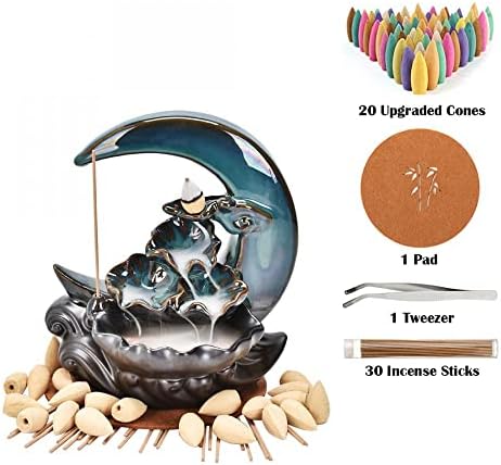 Moon Backflow Incense Burner Incense Cone Sticks Holder Home Decor Porcelain plated for home and office durable 215x200x140mm Sold By Set