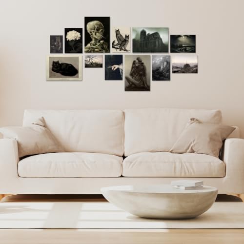 Image of Dark Academia Room Decor (Set of 12) - Gothic Home Decor, Moody Halloween Decor, Dark Academia Aesthetic Pictures, Creepy Posters Goth Art Prints, Edgy Witchy Gallery Wall Art for Bedroom (D 023)
