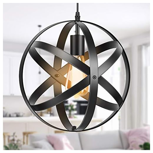Industrial Metal Pendant Light, Spherical Cage Pendant Light Black, Farmhouse Globe Chandelier Vintage Hanging Ceiling Light Fixture for Kitchen Island Dining Room Farmhouse Entryway Foyer Hallway