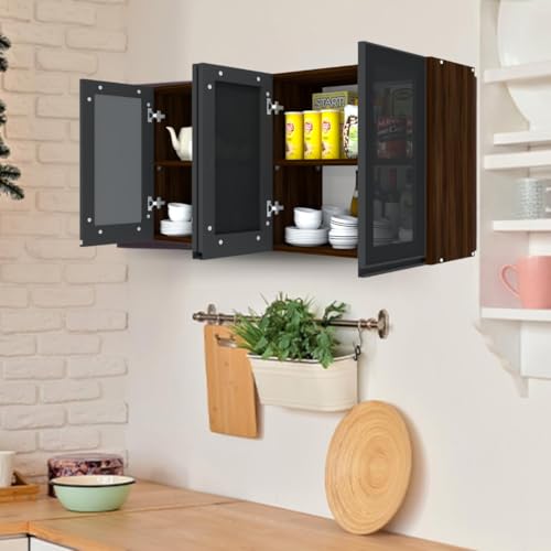 Image of SPECIALITY PANELS Multipurpose Cabinet with Modern Elegance Tinted Glass Wall Cabinet, Space Organizer for Office /Kitchen in (Redica Walnut, 4 Glass Shutter)