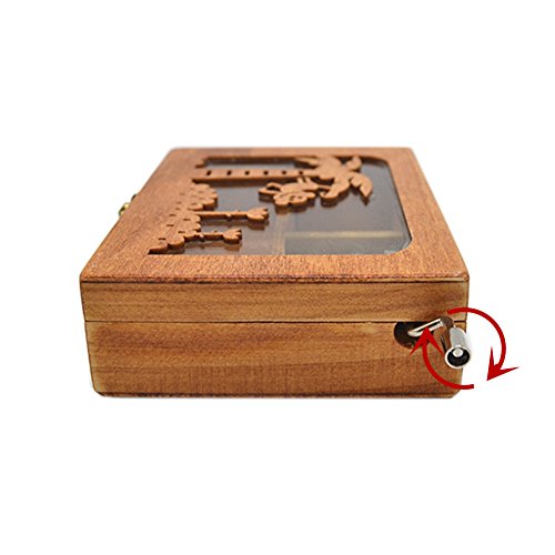 Anlydia Vintage Wooden Animal Pattern Hand Cranked Jewelry Music Box Trinket Box #TOP5