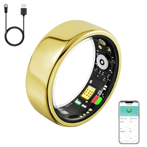 Image of Smart Ring for Women Men,Fitness Tracker Ring with Heart Rate, Sleep Monitoring, Blood Oxygen, Step Counting for iOS and Android, No Subscription Fee, Waterproof, Valentines Day Gifts(Gold, 5000)