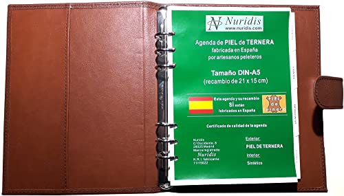 Agenda española de piel de ternera. Tamaño del recambio A5 (21x15 cm). Fabricada en España (marrón) Cover