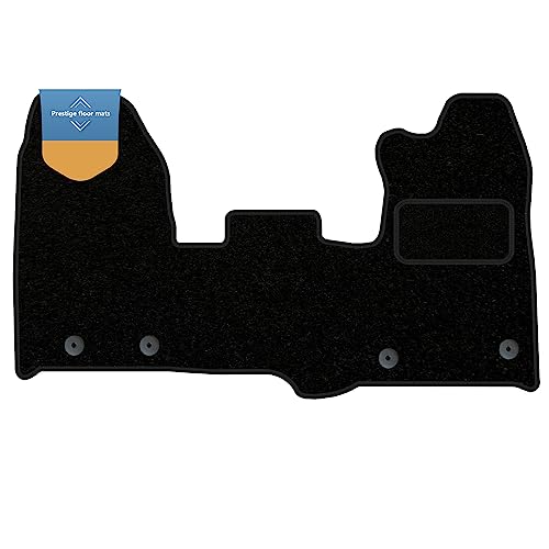 Ford Transit Custom 2015-2023 Tailored Van Floor Mats - Black Carpet Anti-Slip UK-Made with Black Cloth-Bound Edge - Prestige Mats