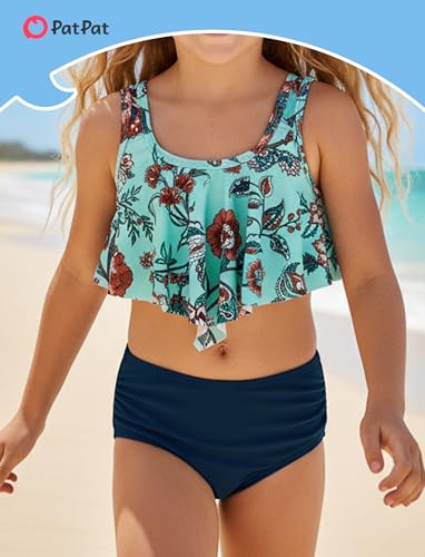 Image of PATPAT Family Matching Swimsuits Two Piece Hawaiian Tropical Beach Bikini and Swim Trunks Set Mommy and Me Bathing Suits