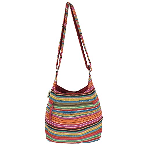 Sunsa Damen Umhängetasche. Hobo Tasche aus gewebter Baumwolle mit verstellbare Henkel. Crossbody Schultertasche mit Streifen Design. Geschenkideen für Frauen