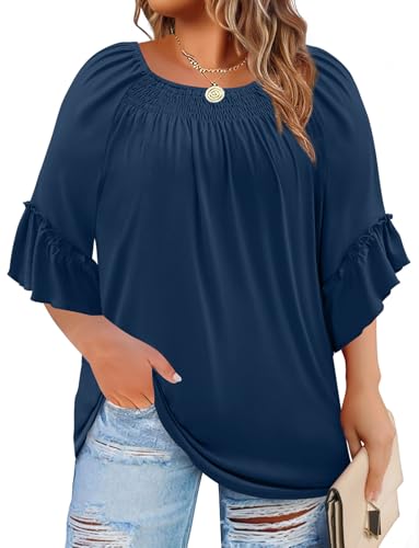 WIHOLL Plus Size Fashion Womens Tops 3/4 Length Sleeve Summmer...