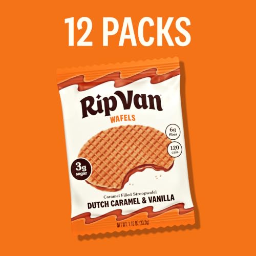 Image of Rip Van Wafels Dutch Caramel & Vanilla Stroopwafels, Healthy Snacks, Non-GMO, Low Calorie, Low Sugar (3g), Office Snacks, Keto Friendly, 12 Count (Pack of 2)