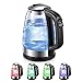 Produktbild Wasserkocher mit TemperatureinstellungFOHERE Wasserkocher Glas5 Temperaturoptionen(50°C-100°C) Farbwechselnde LEDWarmhalten Funktion2200W Edelstahlboden1.7L BPA-frei