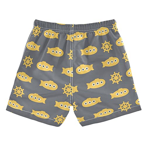 Pigsaly Yellow Submarine Boys Swim Trunks Gold Rudder Nautical Toddler Beach Board Shorts Baby Summer Bathing Suit M2
