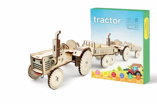 Image of FLERCISADIY Wooden Tractor Model Kit for Kids | STEM Science Experiment Toy | 3D Puzzle Craft | Educational Engineering Toy for Boys & Girls (8+ Years) (Tractor)