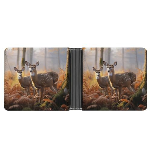 Men's Leather Wallet Bifold Wallet for Men Cute Deers Slim Wallet with Multiple Card Classic Passcase Mens Card Holder