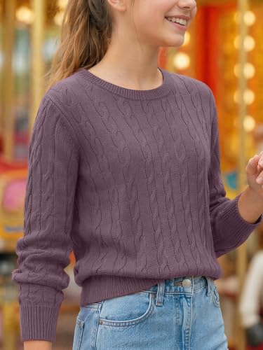 Image of Girls Sweaters Winter Tops Kids School Picture Teen Fashion Long Sleeve Crew Neck Cable Knit Casual Fall Cozy Pullover