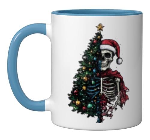 Skeleton Christmas Tree Gothic Dark Holiday Fun Ceramic Mug, Blue/White