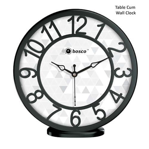 Image of Bosco Modern Non Ticking Silent,Black and White with Decorative Frame 20 CM Table Cum Round Wall Clock for Home, Living Room, Bed Room, Office and Kitchen- BWC-1202