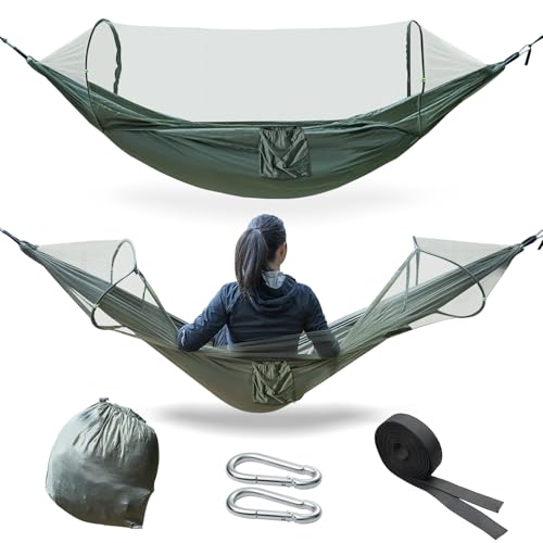 Waterproof Double Sleeping Camping Hammock with Mosquito Net, Lightweight Hammock for Outdoor Travel Backpacking and Parks (1, Round)