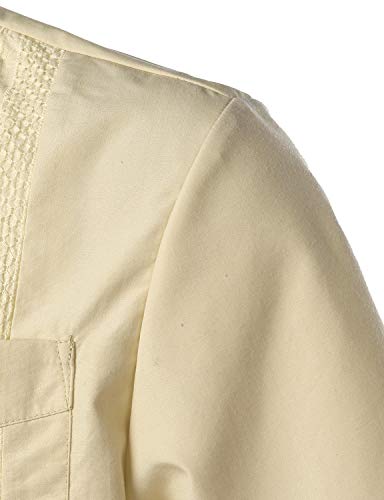 Vatpave Mens Short Sleeve Button Down Cuban Guayabera Shirts Large Khaki #TOP3