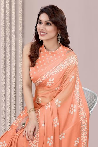 Image of MIRCHI FASHION Saree for Woman Chiffon Batik Printed | Lightweight Daily Wear Women's Office Sari with Blouse Piece (Available in 40 Colours)