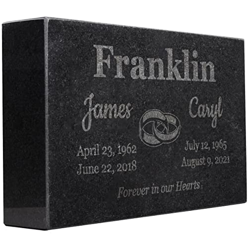Image of PlaqueMaker Black Granite Memorial Headstone for Two Lost Loved - Great for Your Garden, Tree Dedication, or in a Cemetery. Includes Your Text and Select Clipart (10 x 6 x 2)