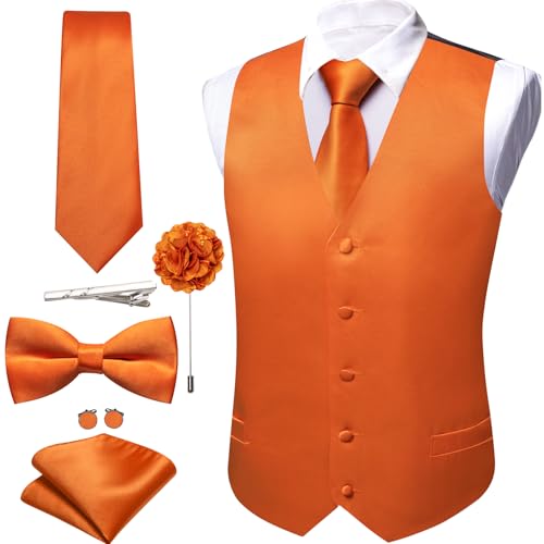 Image of Barry.Wang Men's Suit Vest Tie Bowtie Set Formal Silk Paisley Waistcoat Hanky Cufflinks Lapel Pin Set Wedding Party 7PCS