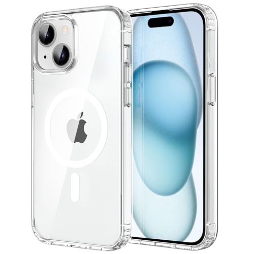 CACOE Magnetic Case for iPhone 15 6.1 inch-Compatible with MagSafe & Magnetic Car Phone Mount Not Yellowing Anti-Scratch (Clear)