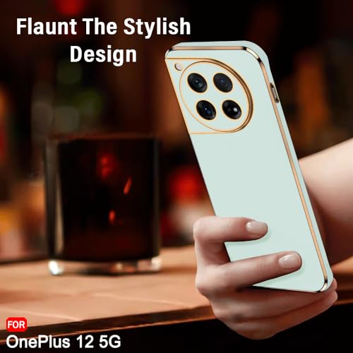 Image of TheGiftKart Luxurious Golden-Plated Back Cover Case for OnePlus 12 5G | Raised Lips for Camera & Screen Protection | Shockproof Design | Stylish Back Cover Case for OnePlus 12 5G (TPU, Green)