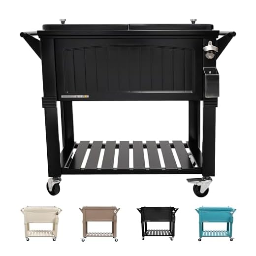 Permasteel PS-203F1-BLK-AM 80 Quart Portable Rolling Patio Cooler, Pack of 1, Black