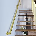 3FT Gold Iron Hand Railing, Sturdy Safety Staircase Handrails Wall Mount, 500lbs Load Capacity Industrial Iron Railing Pipe Handrail for Indoor Stairs Outdoor Deck Loft Porch, Non-Slip and Rust