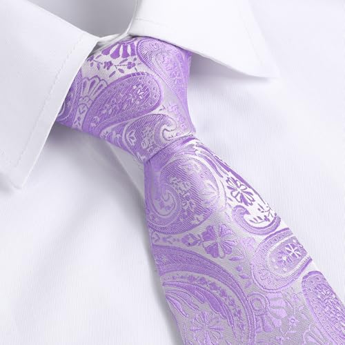 Image of HISDERN Extra Long Ties for Men Classic Floral Tie and Pocket Square Elegant Silk Necktie Handkerchief Set Wedding Party