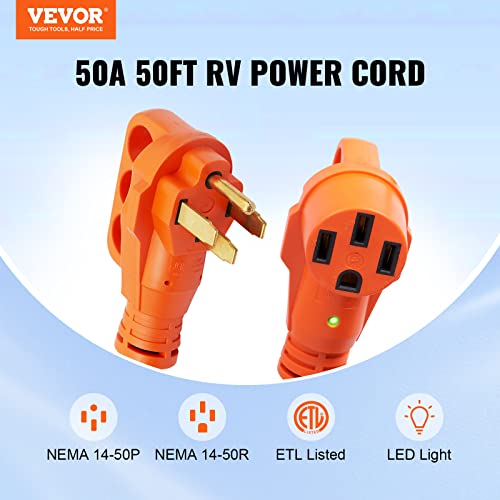 image for VEVOR 50 Amp RV Extension Cord, 50 ft, Heavy Duty STW RV Power Cord, 6